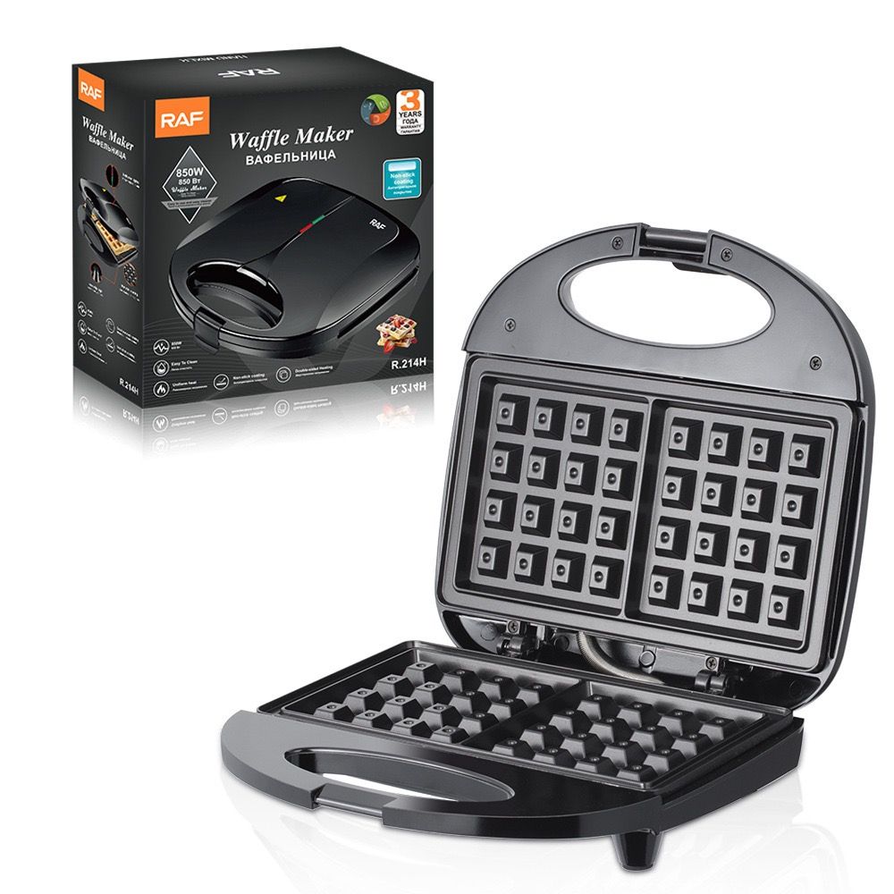 Non-Stick Dual-Sided Waffle Maker with Portable Handle, Compact Design for Effortless Homemade Breakfasts, Easy-Clean Coated Plates, and Quick Even Heating for Crispy Golden Waffles Every Time (Black)