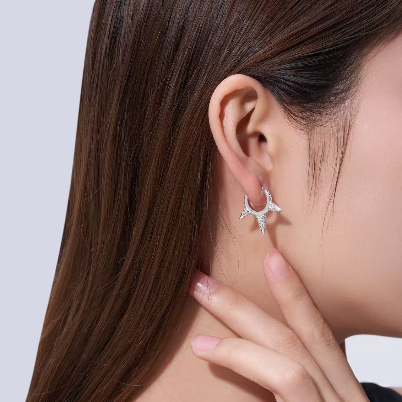 S925 Silver Moissanite Ear Cuff with GRA Certificate – Edgy Three-Prong Stud Design, Icy Sparkle Finish, Hypoallergenic & Fade-Resistant, Perfect for Trendy Daily Wear and Statement Styling (Moissanite, Premium S925)