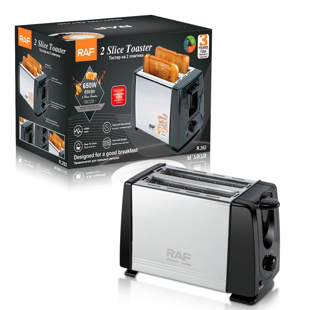 RAF R.262 Dual-Slot Toaster with Stainless Steel Finish, Adjustable Browning Control, and Dual-Sided Heating for Effortless Breakfast Toast and Sandwich Prep at Home (Silver)