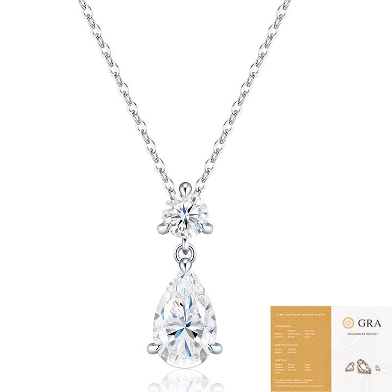 Elegant Moissanite Pendant Necklace with Round and Pear Cut Stones, Anti-Tarnish Silver Finish, Adjustable Chain for Daily Wear and Formal Occasions, Ideal Gift for Women (Moissanite, Premium S925)