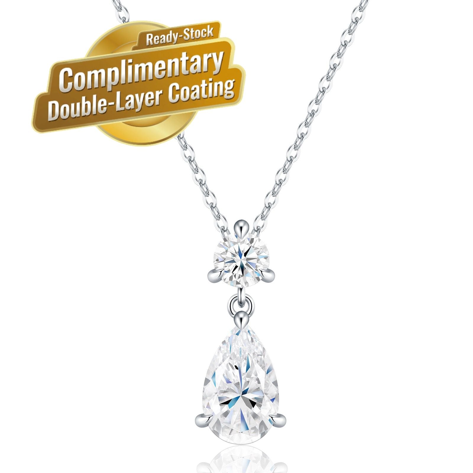 Elegant Moissanite Pendant Necklace with Round and Pear Cut Stones, Anti-Tarnish Silver Finish, Adjustable Chain for Daily Wear and Formal Occasions, Ideal Gift for Women (Moissanite, Premium S925)