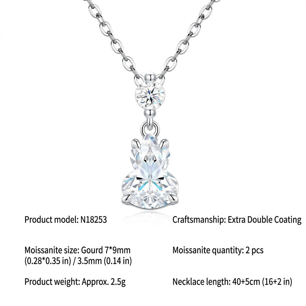 Elegant Gourd-Shaped Moissanite Pendant Necklace with Round Accent Stone, Sterling Silver Finish, Ideal for Daily Wear and Light Formal Occasions, Includes Certification for Authenticity (Moissanite, Premium S925)