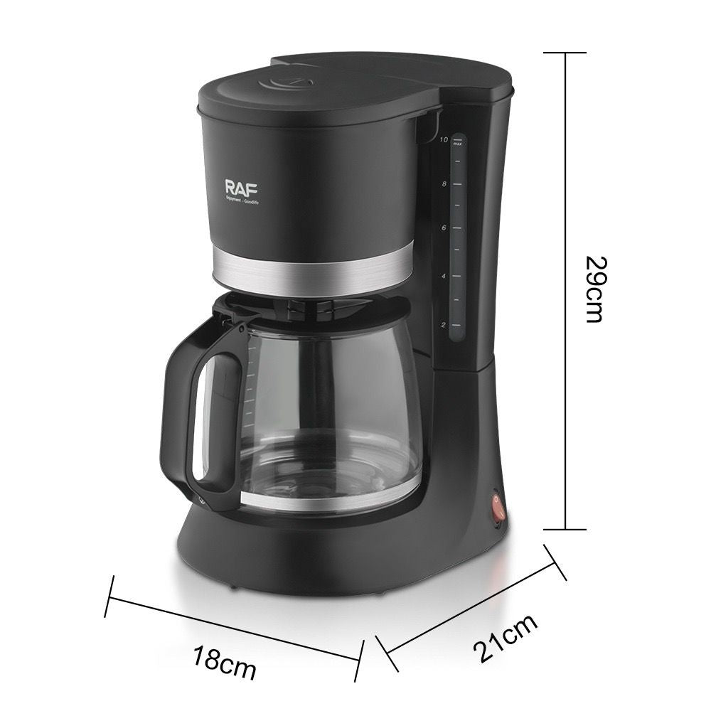 Automatic Drip Coffee Maker with Glass Carafe, Compact 1.2L Capacity, Anti-Drip System, Easy-Clean Design for Home, Office, or Small Kitchen Use, Black Stainless Steel Trim (Black)