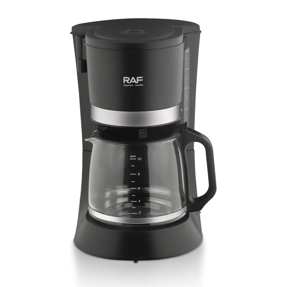 Automatic Drip Coffee Maker with Glass Carafe, Compact 1.2L Capacity, Anti-Drip System, Easy-Clean Design for Home, Office, or Small Kitchen Use, Black Stainless Steel Trim (Black)