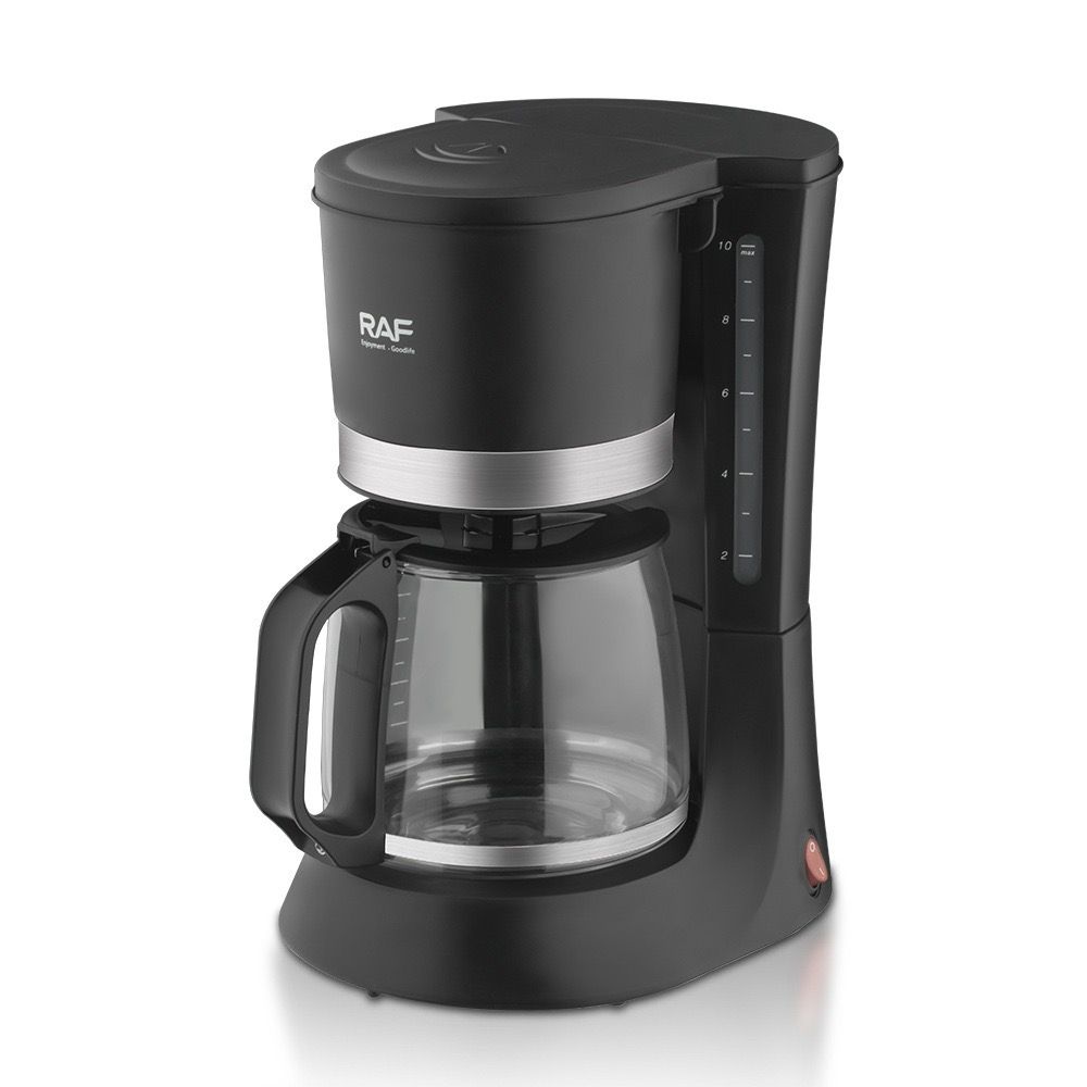 Automatic Drip Coffee Maker with Glass Carafe, Compact 1.2L Capacity, Anti-Drip System, Easy-Clean Design for Home, Office, or Small Kitchen Use, Black Stainless Steel Trim (Black)