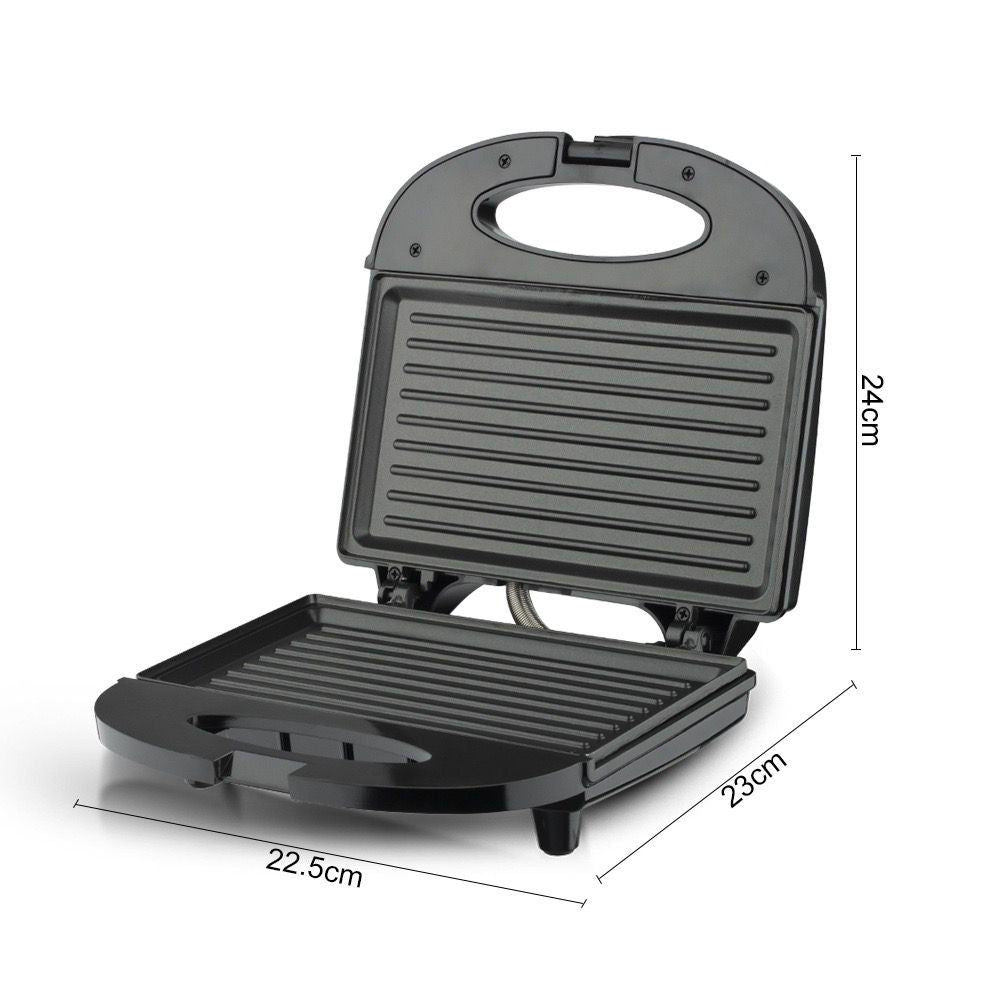 Compact 850W Dual-Sided Sandwich Maker with Non-Stick Striated Plates, Portable Snap-Lock Handle, Effortless Cleanup for Quick Homemade Breakfasts, Snacks, and Light Meals (Black)