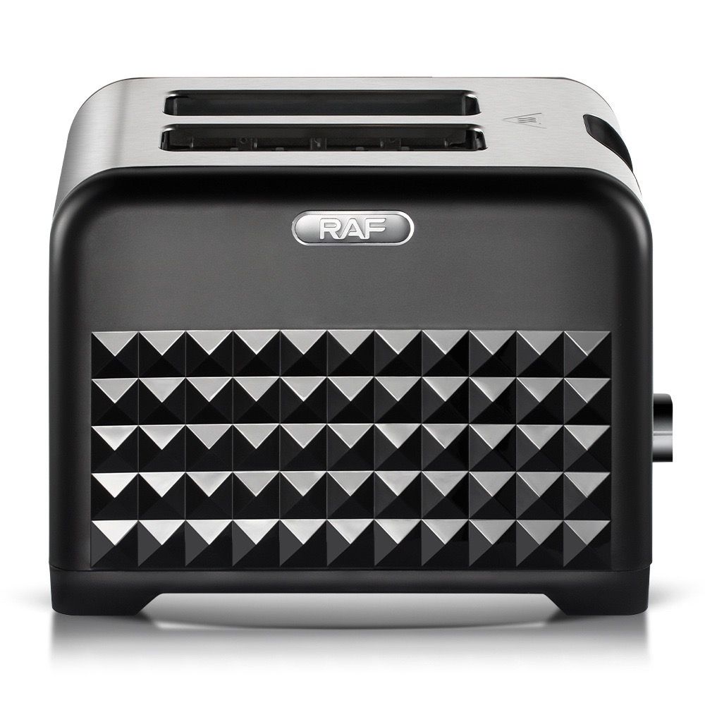 2-Slice Retro Toaster with Diamond Textured Finish, Stainless Steel Body, and Removable Crumb Tray for Family Breakfast, Reheating, and Defrosting (Black)