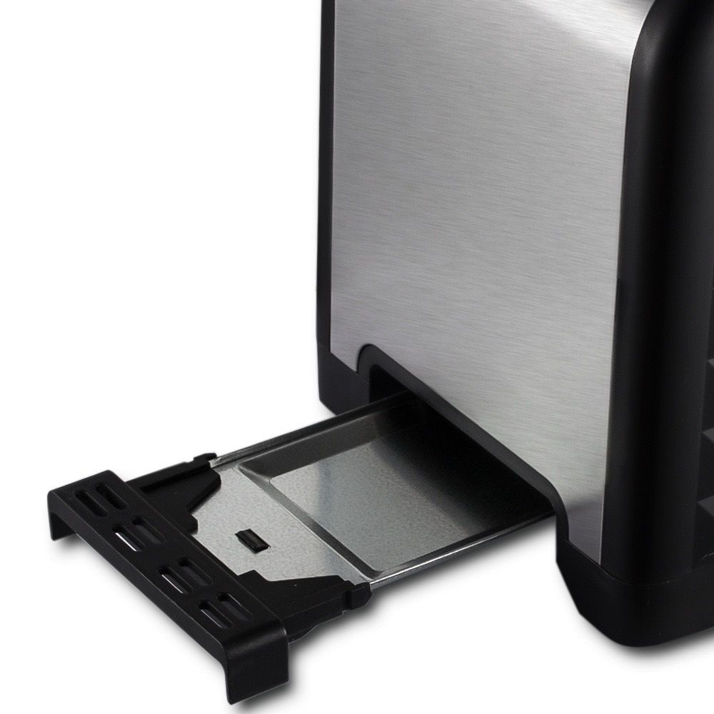 2-Slice Retro Toaster with Diamond Textured Finish, Stainless Steel Body, and Removable Crumb Tray for Family Breakfast, Reheating, and Defrosting (Black)