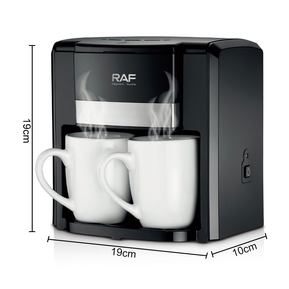 Dual-Cup Drip Coffee Maker with Ceramic Mugs, Compact 420ml Capacity, 650W Fast Brewing for Espresso, Cappuccino, and Latte at Home or Small Office (Black)
