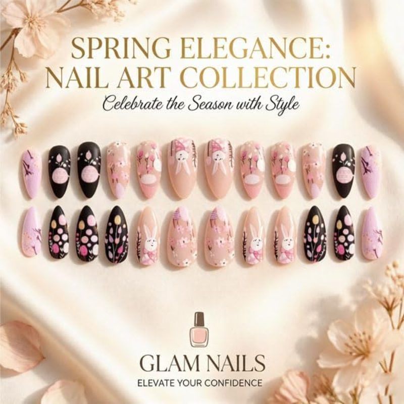 Pink Blue Easter nail art, 3D nail stickers, Easter-themed nails, high-quality nail art, cute Easter designs, bunny nail art, egg nail stickers, festive manicure, easy nail decorations