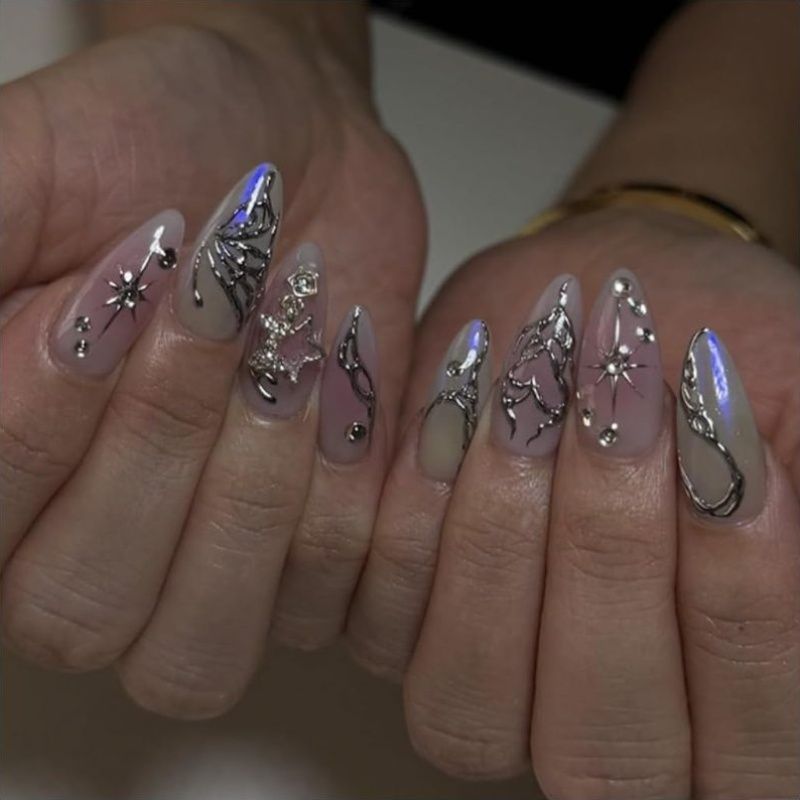 Pink gothic nail art, high-quality nails, intricate nail designs, long-lasting manicure, statement nails, unique nail art set, Australian nail trends