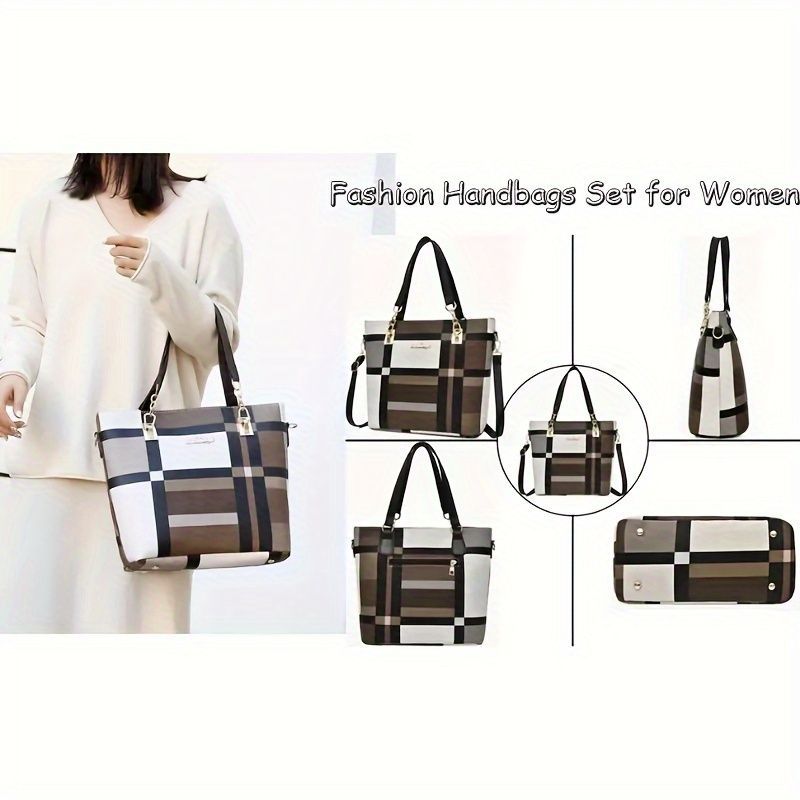 Women'S Bag Set Six Piece Bag Set Checkered Bag Large Capacity Bag Korean Style - Red - Size 30-27-13