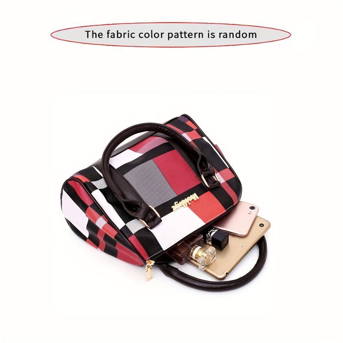 Women'S Bag Set Six Piece Bag Set Checkered Bag Large Capacity Bag Korean Style - Red - Size 30-27-13