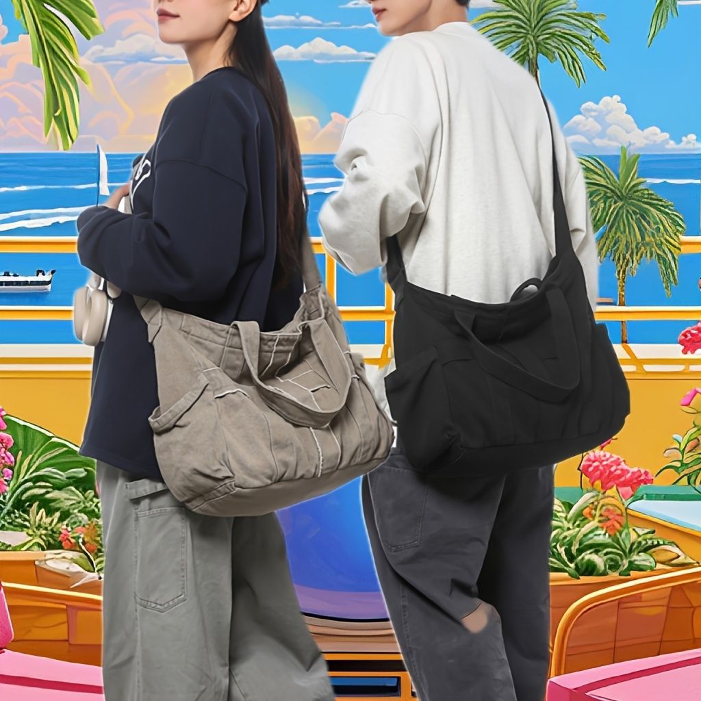 Unisex Bag Cross-Body Bag Shoulder Bag Tote Bag Large Capacity Bag Student Bag - Beige - Size 38-14.5-32