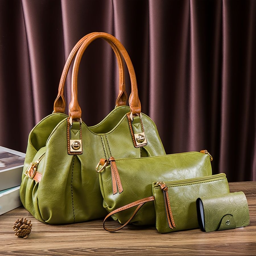 Vintage Bag Set Women'S Bag Set Tote Bag Cross-Body Bag Clutch Card Holder - Black - Size 32-16-20