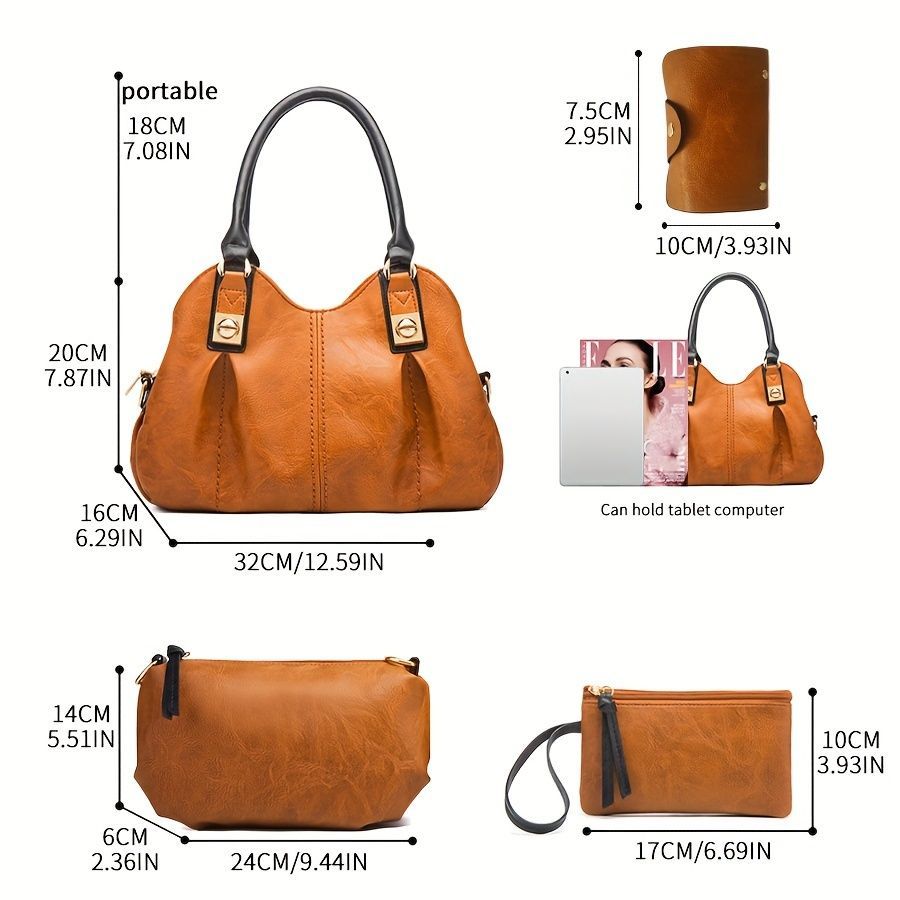 Vintage Bag Set Women'S Bag Set Tote Bag Cross-Body Bag Clutch Card Holder - Black - Size 32-16-20