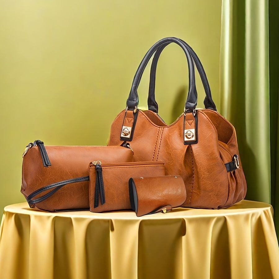 Vintage Bag Set Women'S Bag Set Tote Bag Cross-Body Bag Clutch Card Holder - Black - Size 32-16-20