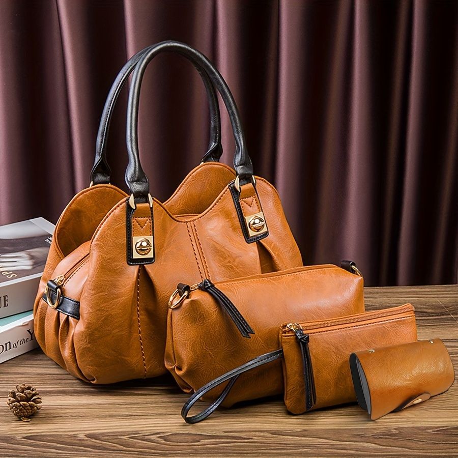 Vintage Bag Set Women'S Bag Set Tote Bag Cross-Body Bag Clutch Card Holder - Black - Size 32-16-20