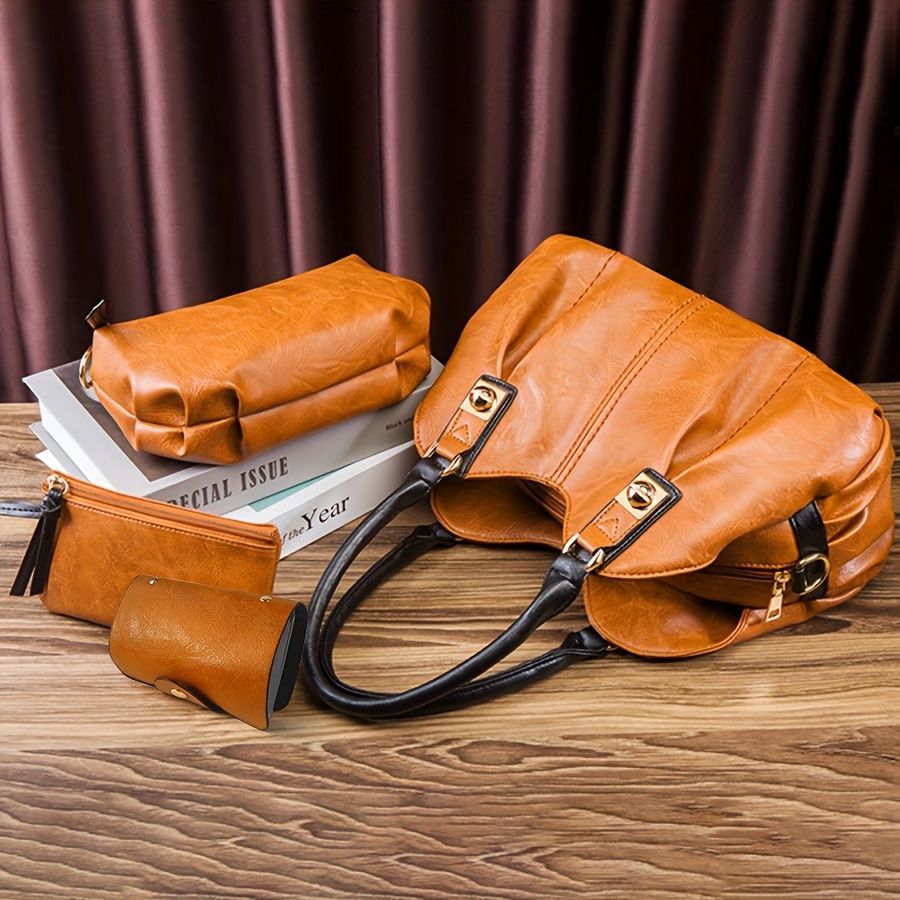 Vintage Bag Set Women'S Bag Set Tote Bag Cross-Body Bag Clutch Card Holder - Brown - Size 32-16-20