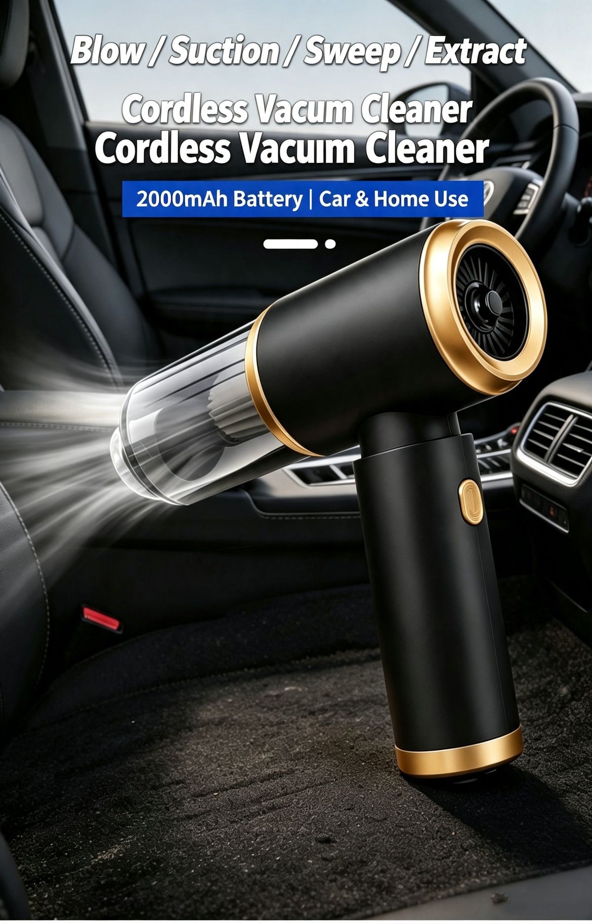 2000mAh wireless high suction dual-purpose car vacuum cleaner for suction and blowing