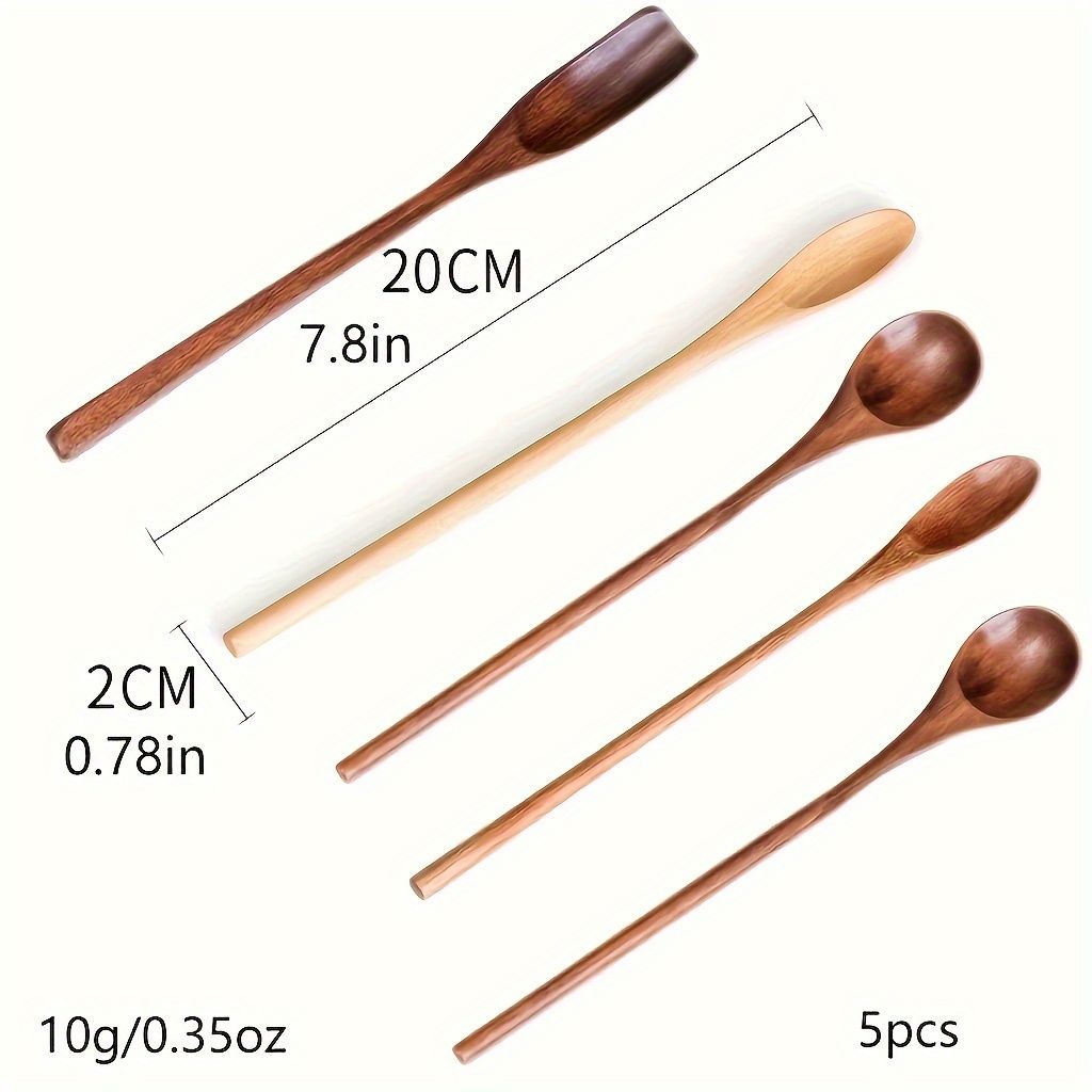 5pcs Long Handled Wooden Coffee Spoons, 7.8-Inch Mixing Spoons Tea Spoons Ice Cream Spoons for Kitchen