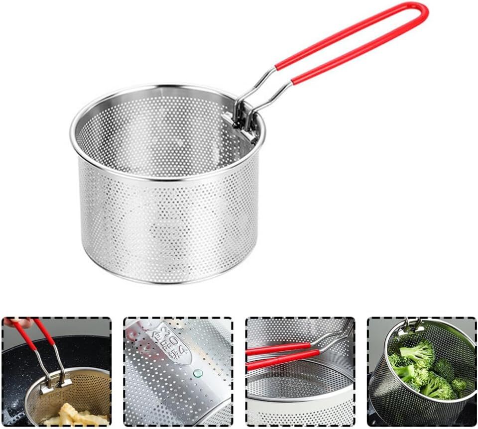 Deep Fryer Basket Only,18*10cm Round Stainless Steel Fry Basket, Heat Resistant for Frying French Fries Cooking Noodles