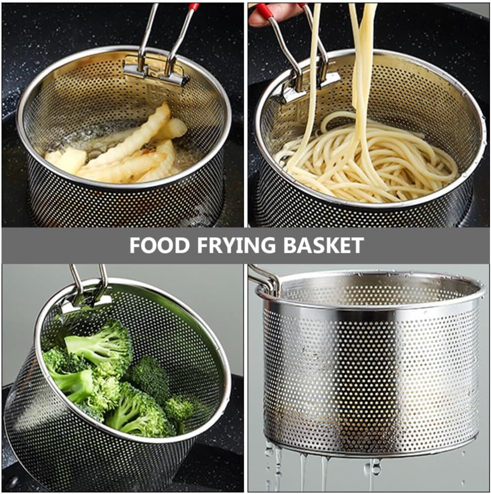 Deep Fryer Basket Only,18*10cm Round Stainless Steel Fry Basket, Heat Resistant for Frying French Fries Cooking Noodles