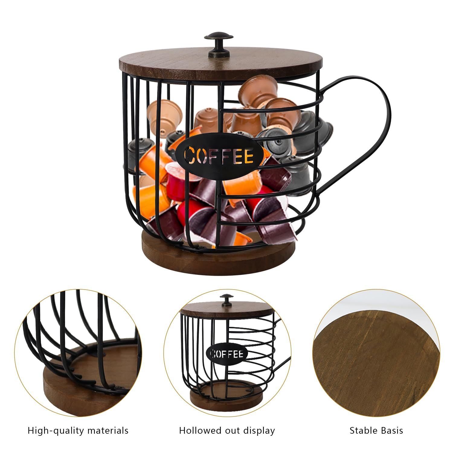 Coffee Pod Holder for K Cups, Mug Shape Coffee Pod Organizer, Coffee Pods Storage Basket for Coffee Bar
