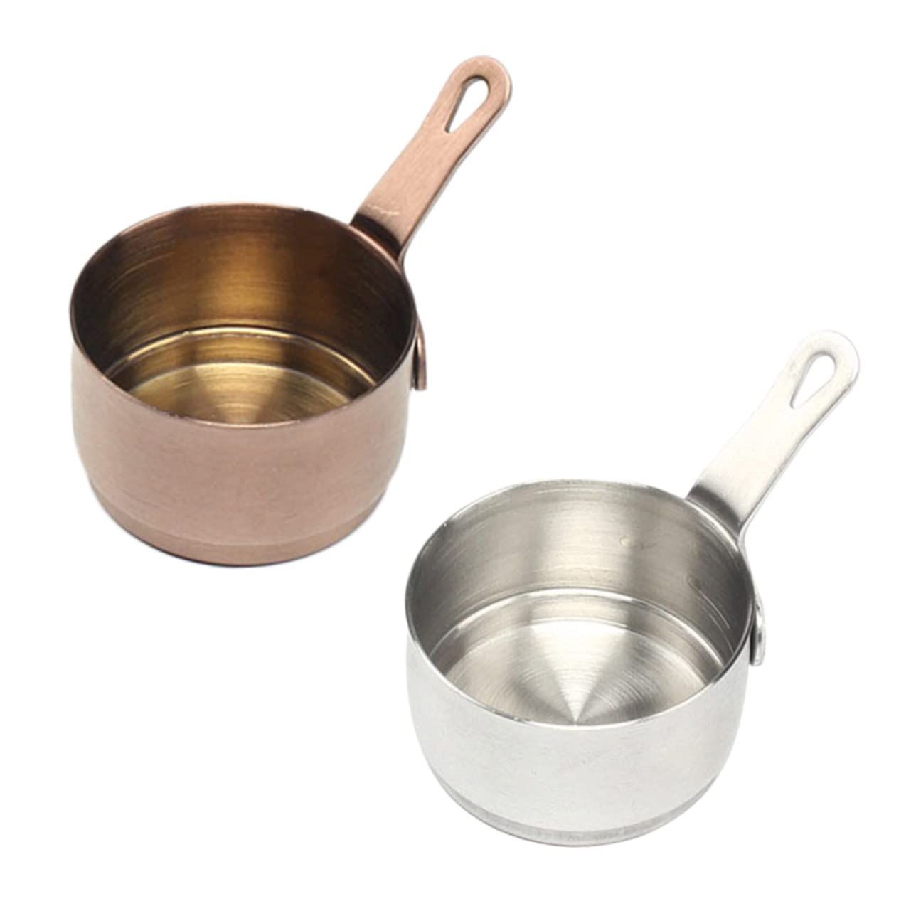 2pcs Stainless Steel Sauce Pan Condiment Cups with Lids Soy Dishes Drizzle Spoon Ketchup Side Dish Measuring Pot Small Pan