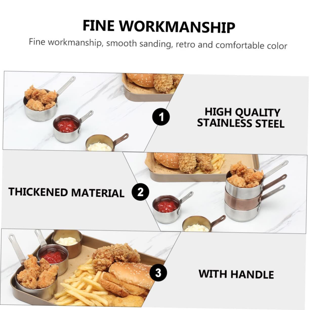 2pcs Stainless Steel Sauce Pan Condiment Cups with Lids Soy Dishes Drizzle Spoon Ketchup Side Dish Measuring Pot Small Pan