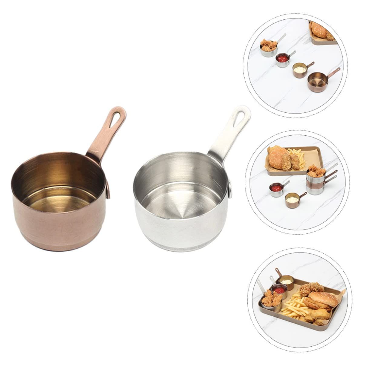 2pcs Stainless Steel Sauce Pan Condiment Cups with Lids Soy Dishes Drizzle Spoon Ketchup Side Dish Measuring Pot Small Pan