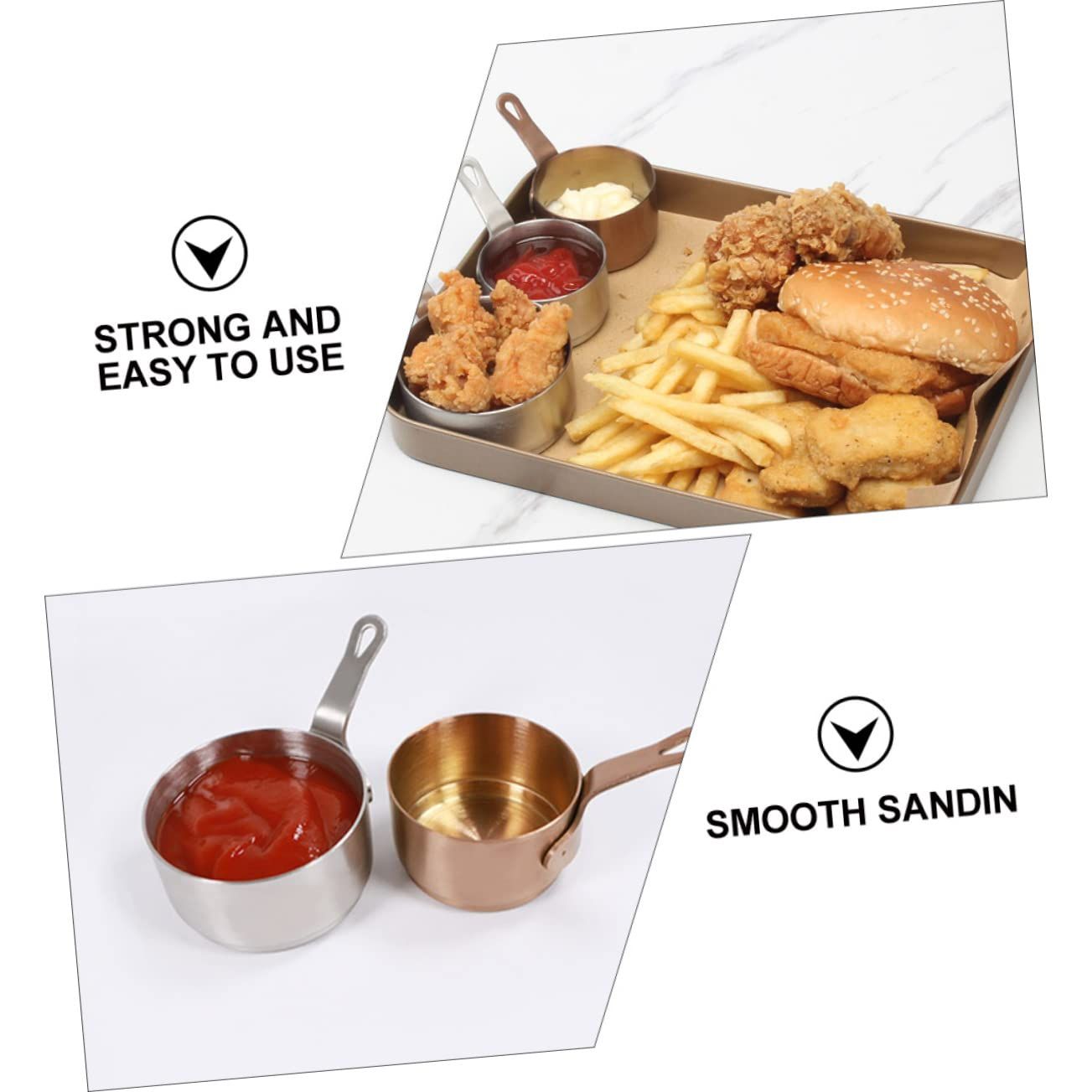 2pcs Stainless Steel Sauce Pan Condiment Cups with Lids Soy Dishes Drizzle Spoon Ketchup Side Dish Measuring Pot Small Pan