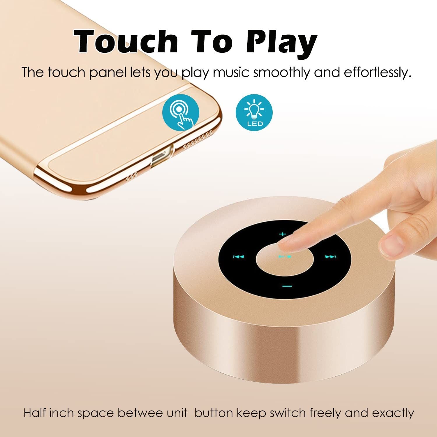 Smart LED Touch Play Bluetooth Speaker Portable Wireless Speakers with HD Sound / 12-Hour Playtime(Gold)