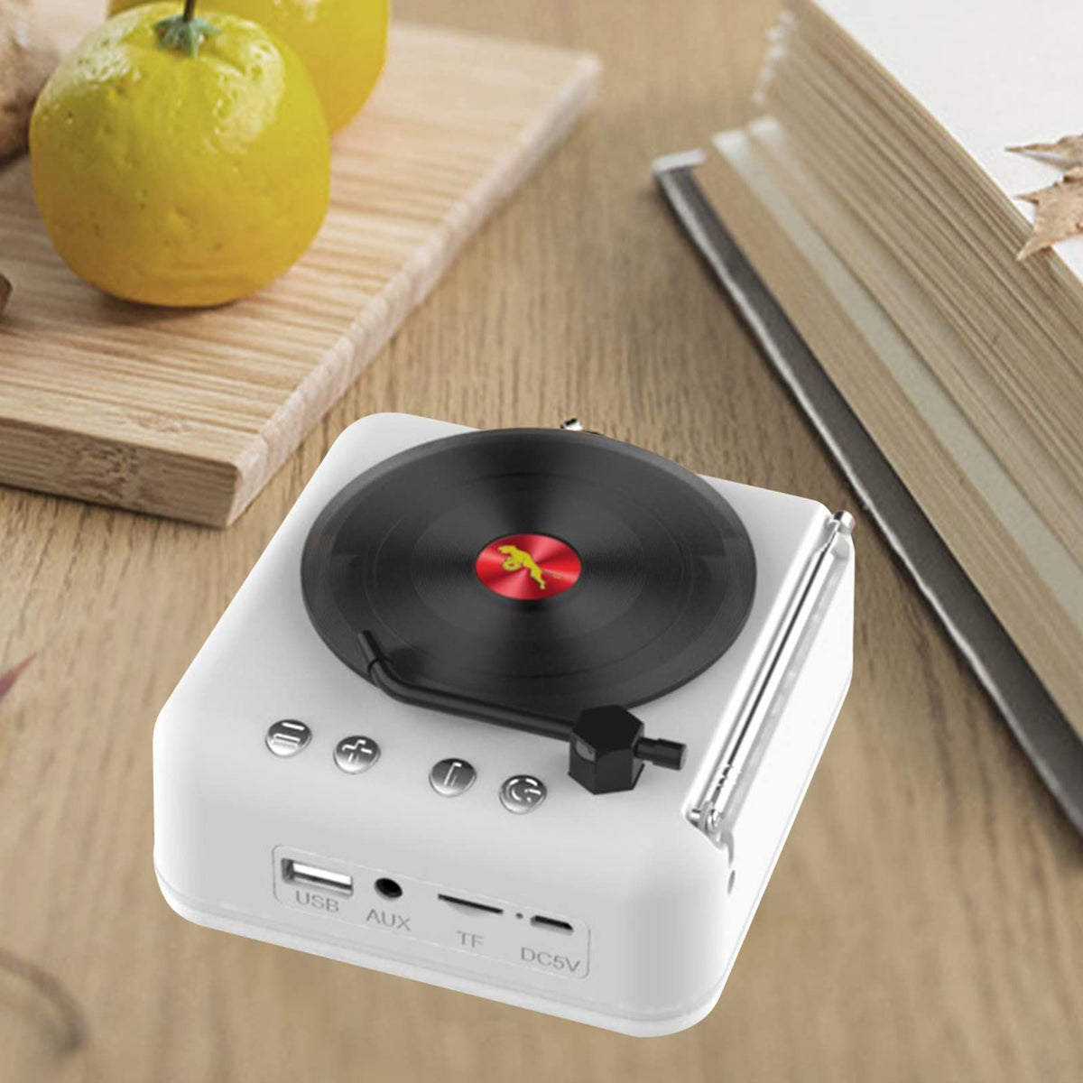 （white）Record Player with Speakers Bluetooth Turntable Vintage Portable Player Support USB AUX-in Headphone RCA Line-Out