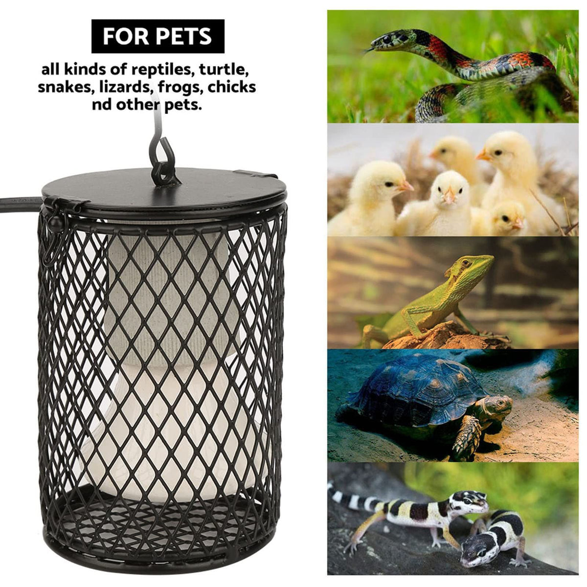 Ceramic Heat Emitter Heater Lamp Bulbs with Power Switch & anti biting Hanging Hook Design for Pet Brooder Coop Chicken Lizard