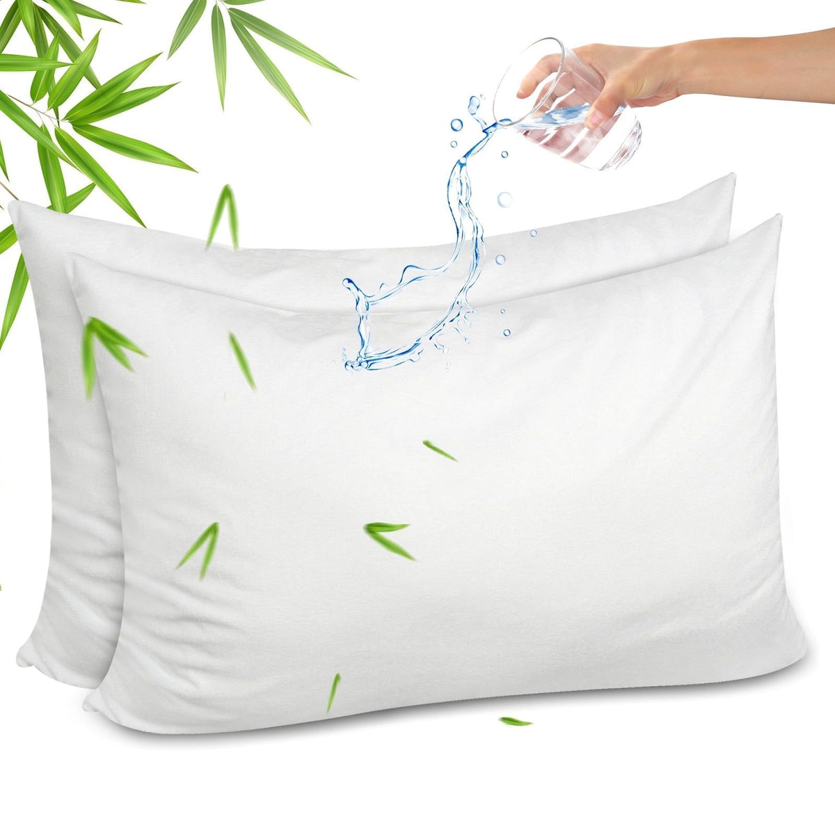Bamo Cotton Waterproof Pillow Protector, Breathable Pillow Cover, Cooling Pillow Case Protector with Zipper, Super Soft Pillow Case Cover with Zipper (2 s, Queen 20"x30", White)