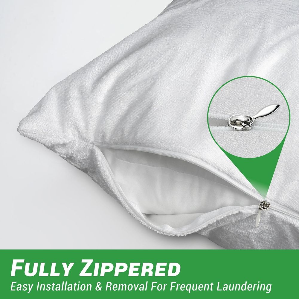 Bamo Cotton Waterproof Pillow Protector, Breathable Pillow Cover, Cooling Pillow Case Protector with Zipper, Super Soft Pillow Case Cover with Zipper (2 s, Queen 20"x30", White)