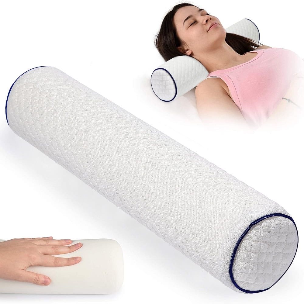 Pillow  Neck Pillow for Sleeping Round Bolster Pillow with Shredded Memory Foam Cotton Insert Fluffy Cylinder Pillow Small Cylindrical Pillow Tube Neck Support Pillow ,45* 10CM