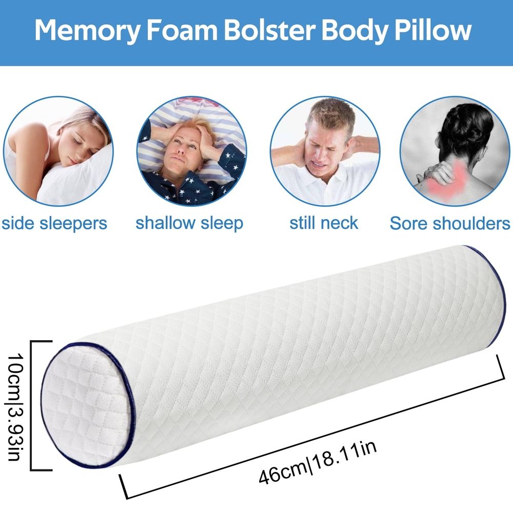 Pillow  Neck Pillow for Sleeping Round Bolster Pillow with Shredded Memory Foam Cotton Insert Fluffy Cylinder Pillow Small Cylindrical Pillow Tube Neck Support Pillow ,45* 10CM