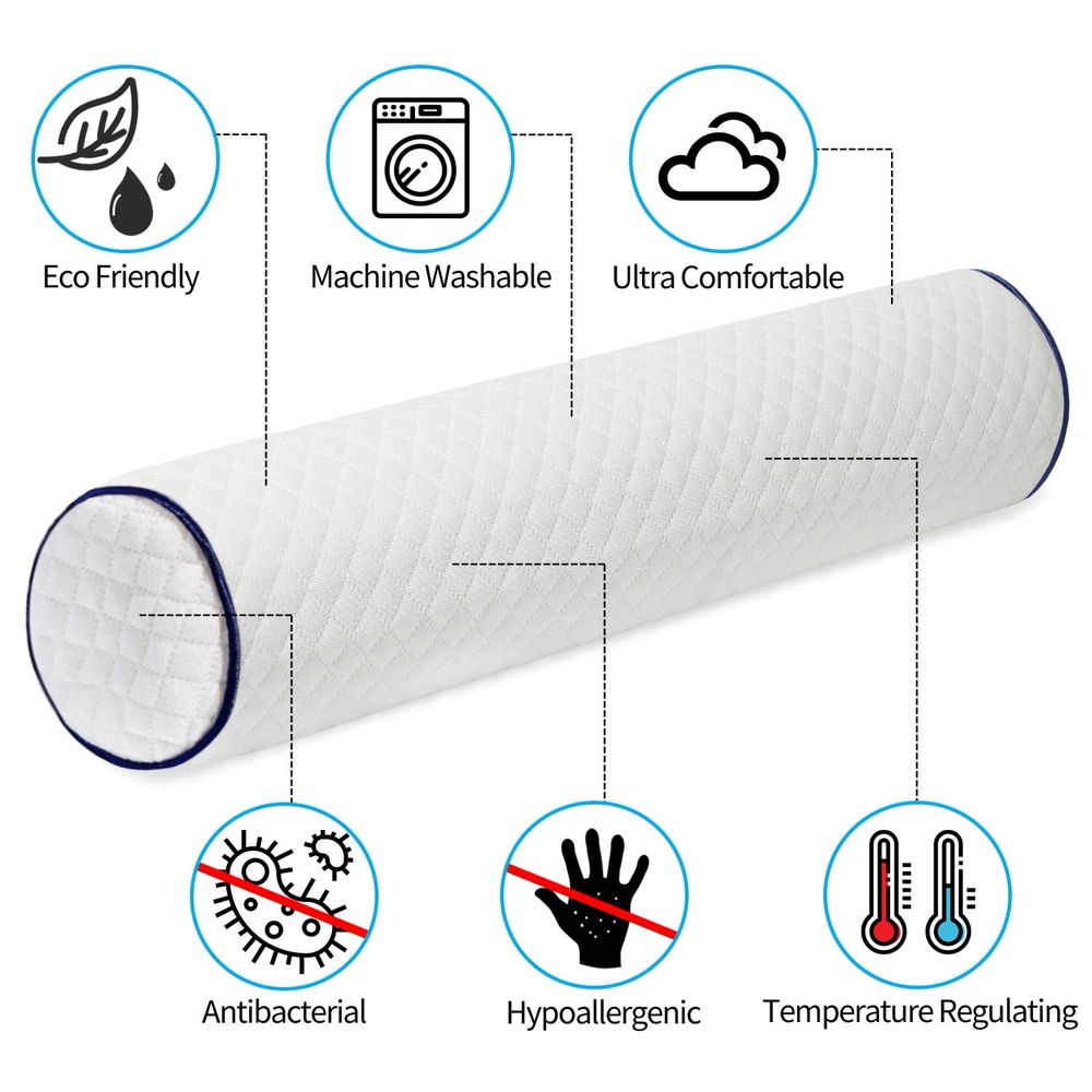 Pillow  Neck Pillow for Sleeping Round Bolster Pillow with Shredded Memory Foam Cotton Insert Fluffy Cylinder Pillow Small Cylindrical Pillow Tube Neck Support Pillow ,45* 10CM