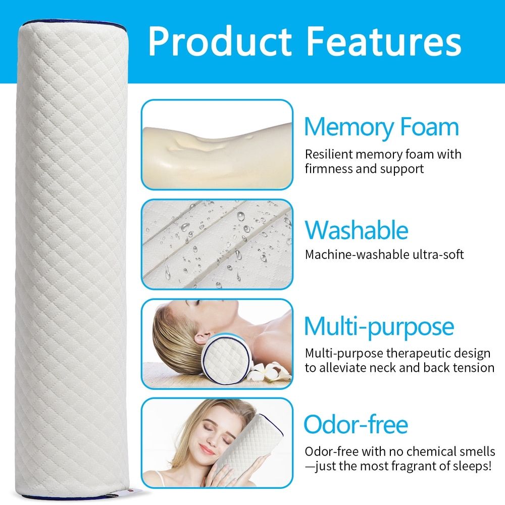 Pillow  Neck Pillow for Sleeping Round Bolster Pillow with Shredded Memory Foam Cotton Insert Fluffy Cylinder Pillow Small Cylindrical Pillow Tube Neck Support Pillow ,45* 10CM