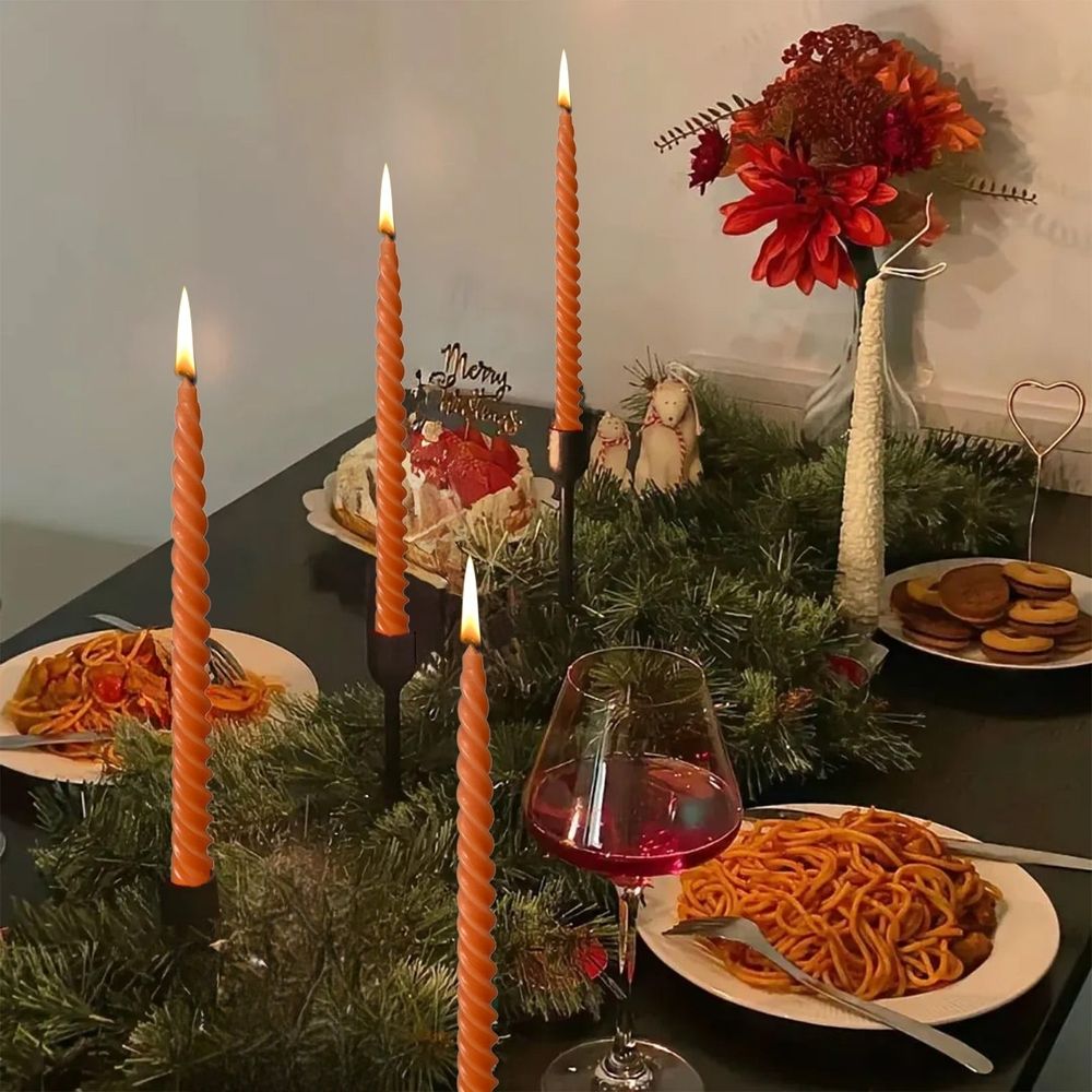 Taper Candles, 4 Pack Spiral Candles Set, Elegant Dripless Candlesticks, for Home Party Wedding Dinner Party, and Home Décor