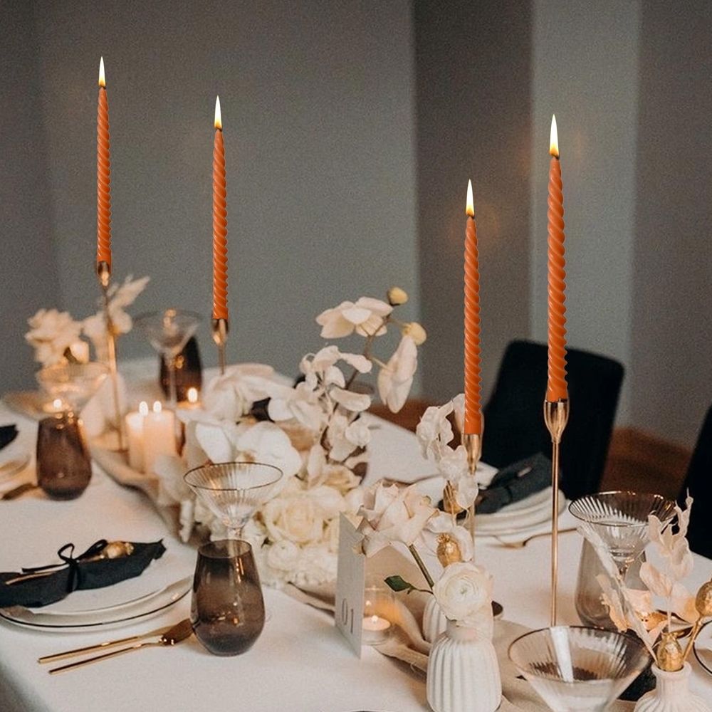 Taper Candles, 4 Pack Spiral Candles Set, Elegant Dripless Candlesticks, for Home Party Wedding Dinner Party, and Home Décor