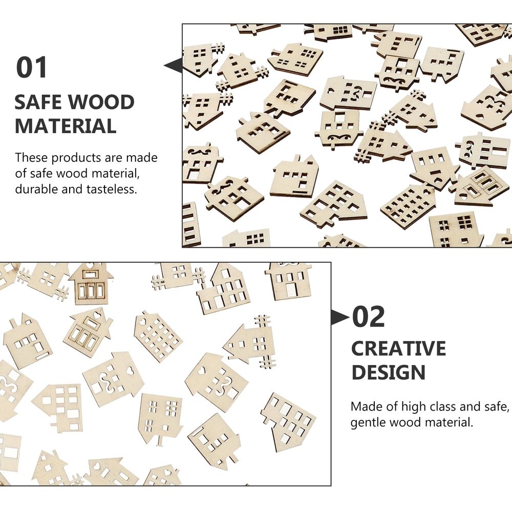 100 Pcs Small House for Crafts Gingerbread Doodle Wood Chips