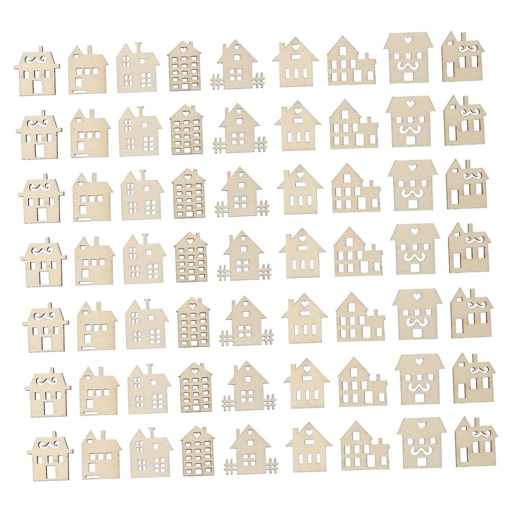 100 Pcs Small House for Crafts Gingerbread Doodle Wood Chips