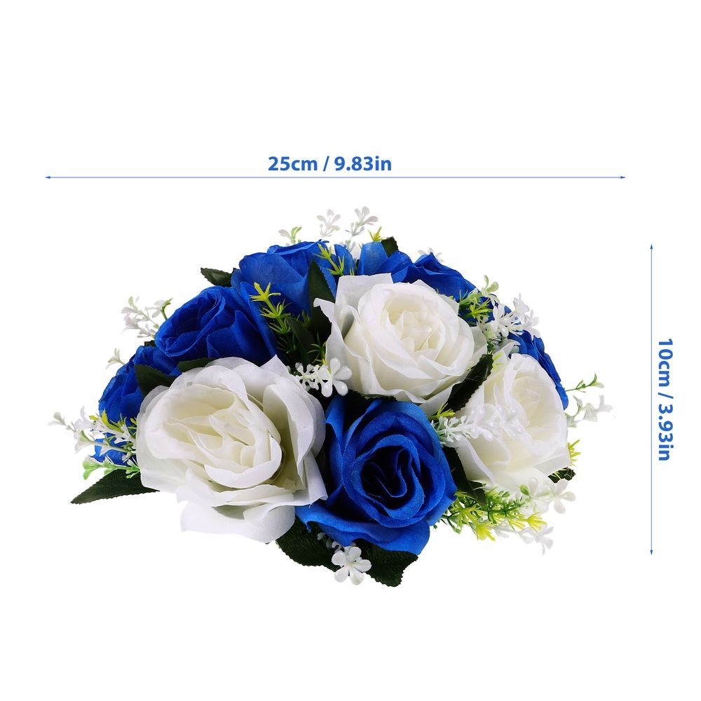 Simulation Flower Blue White PU Lace Satin Semi Spherical Wedding Table Centerpiece Romantic 1Set