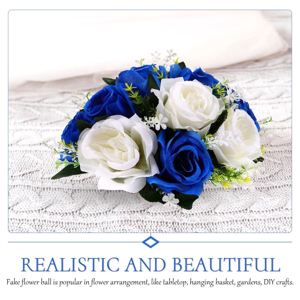 Simulation Flower Blue White PU Lace Satin Semi Spherical Wedding Table Centerpiece Romantic 1Set