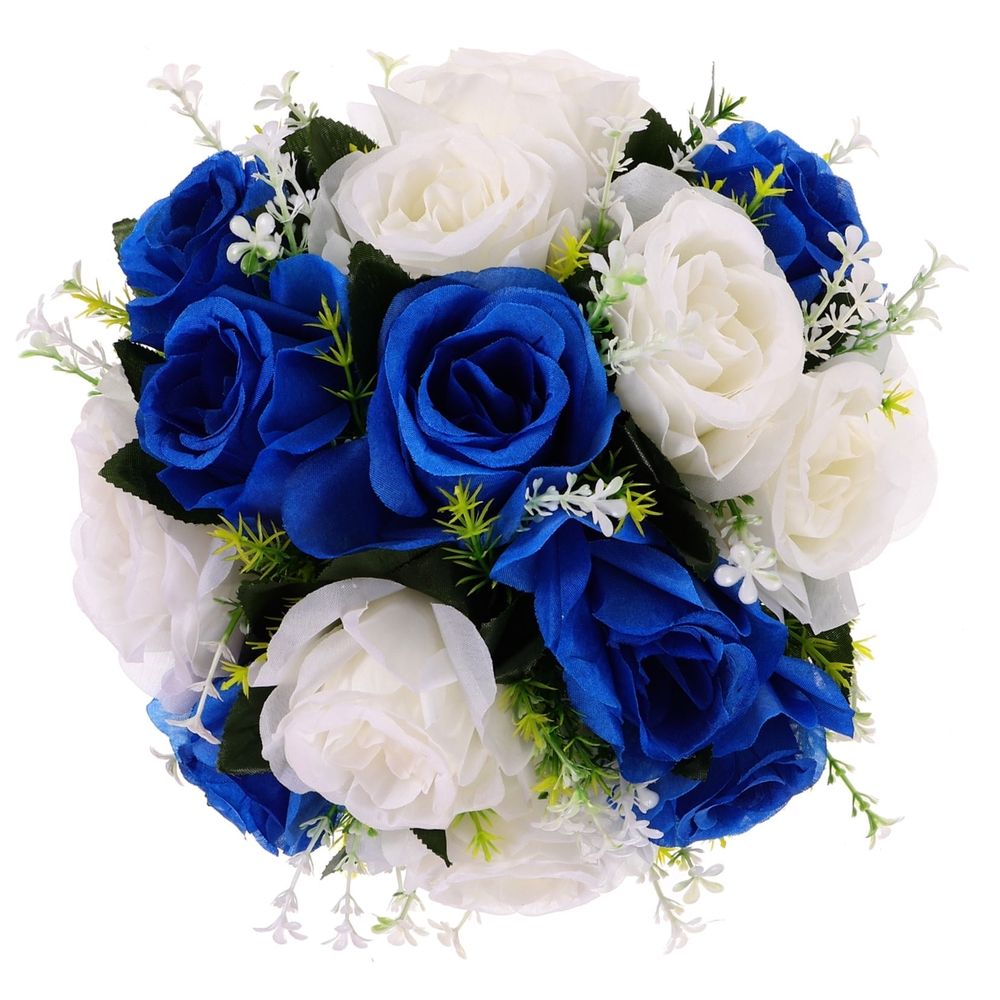 Simulation Flower Blue White PU Lace Satin Semi Spherical Wedding Table Centerpiece Romantic 1Set