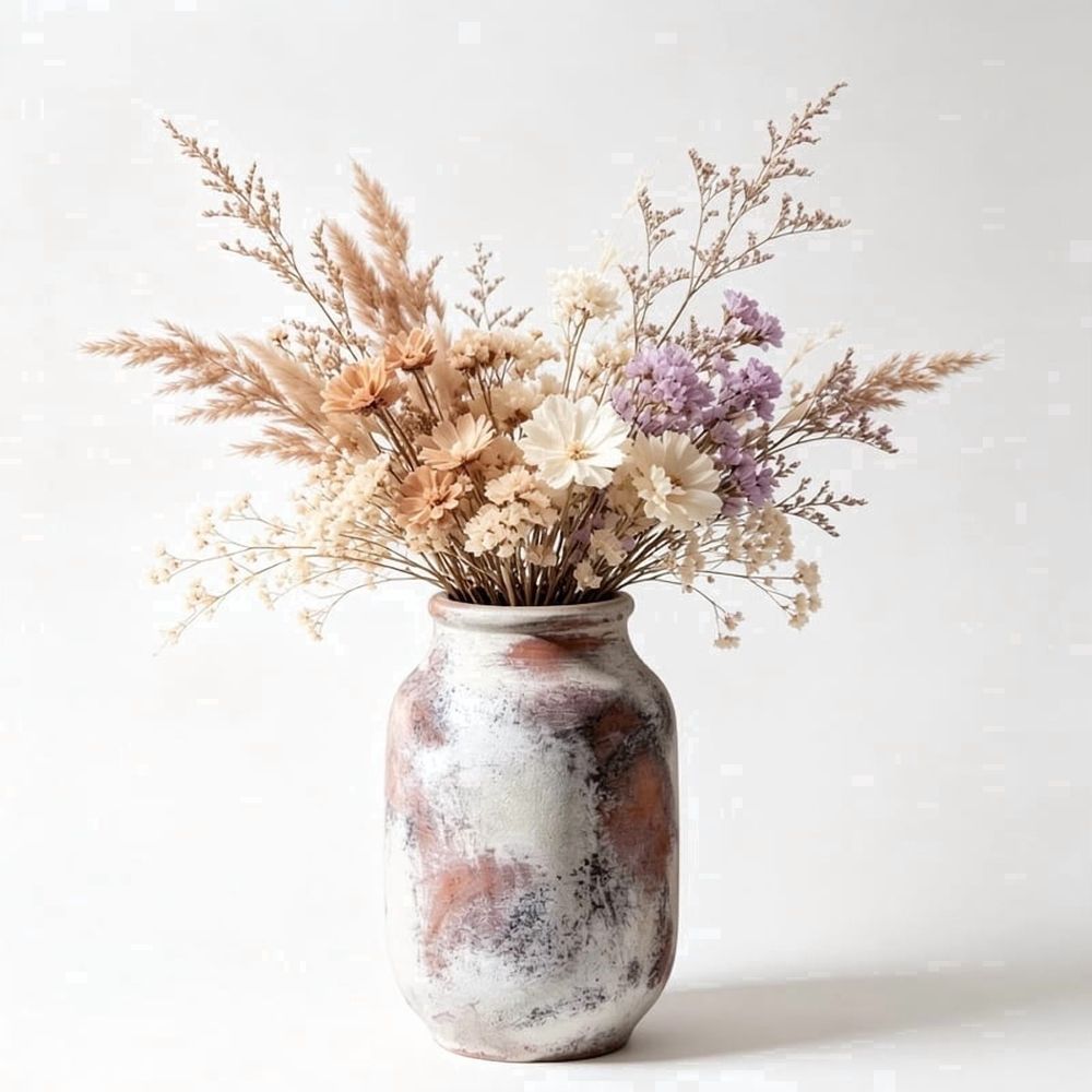 Hand-Thrown Vase， 6 Inch Small Clay Vase for Dried Flowers - Unique Textured Ceramic Pottery， Minimalist Home Decor
