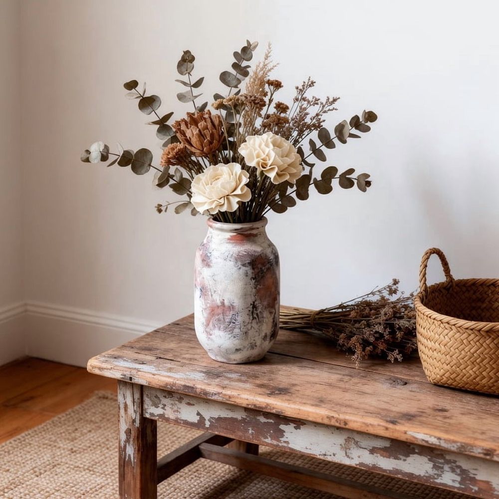 Hand-Thrown Vase， 6 Inch Small Clay Vase for Dried Flowers - Unique Textured Ceramic Pottery， Minimalist Home Decor